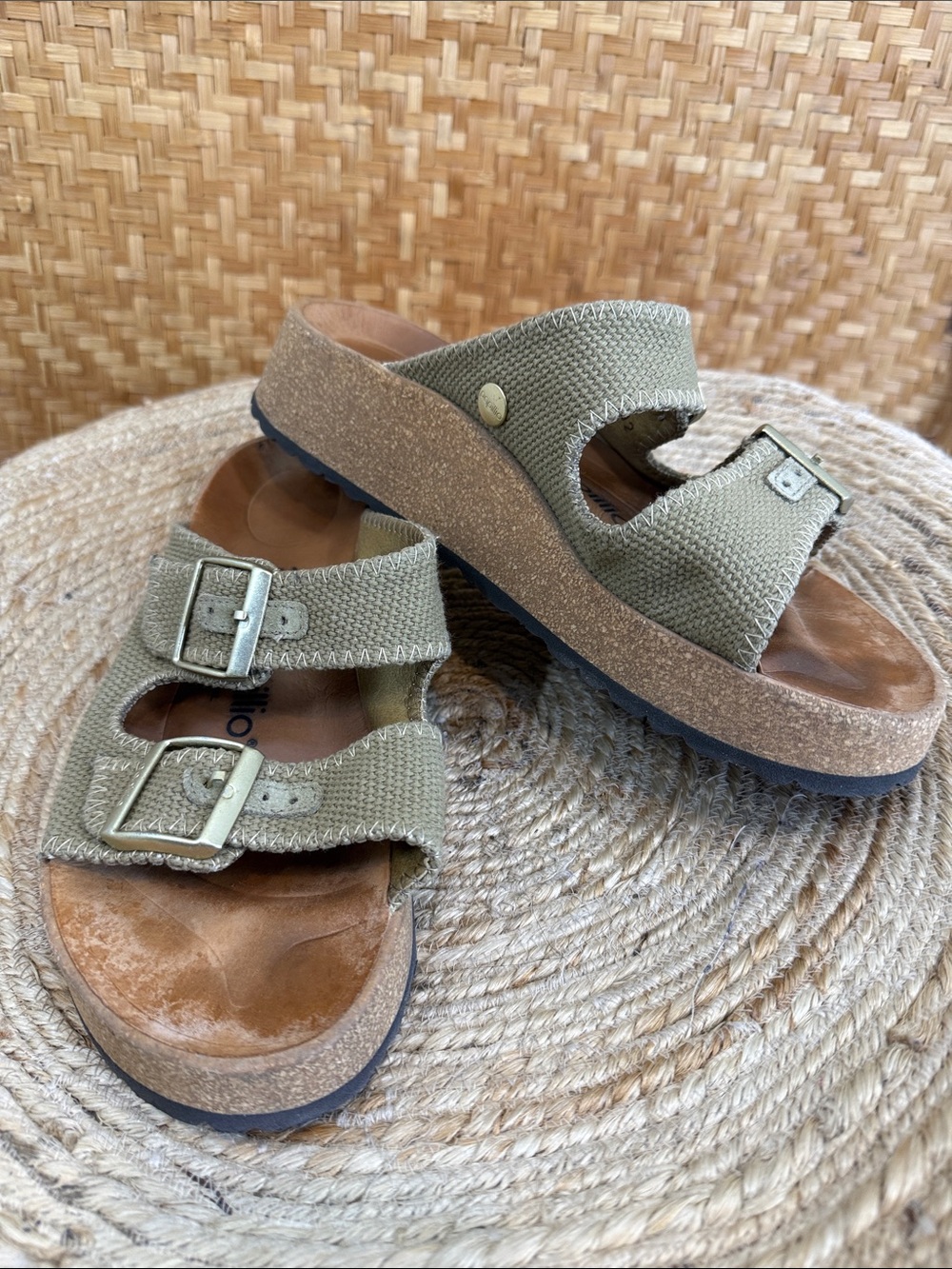 Papillio by Birkenstock Platform‎ Sandals Olive Canvas EU 39 US 8